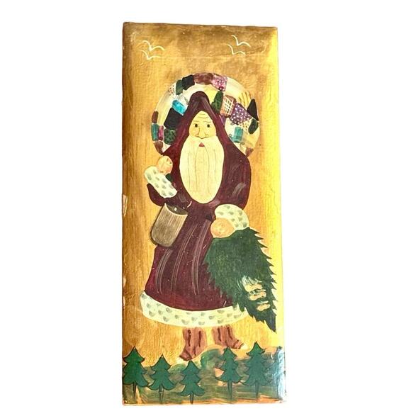Hand-Painted Wooden Santa Box |  Vintage Holiday Decor - Picture 1 of 4